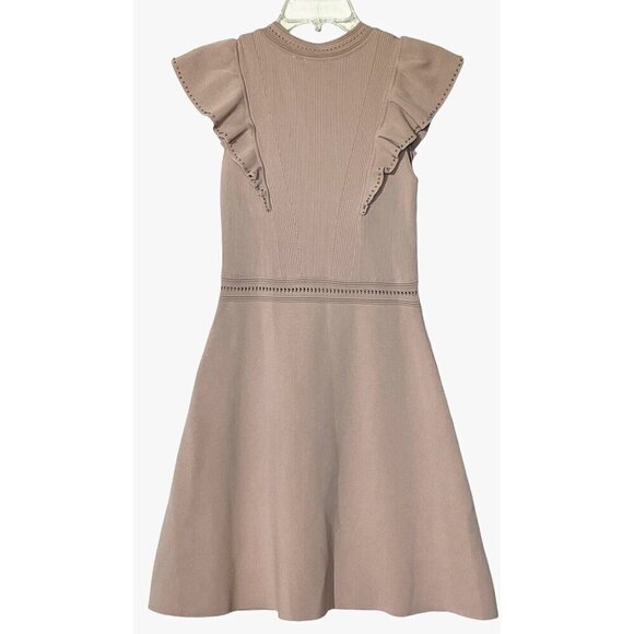 SANDRO PARIS Tilla Pink Blush Ruffle-Trim Embellished Rib-Knit Mini Dress - Picture 5 of 13